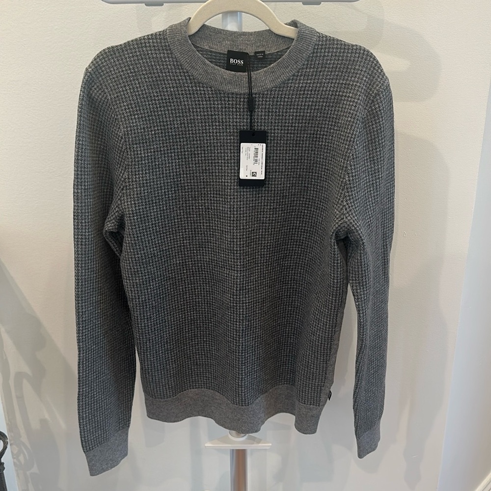 HUGO BOSS dieselstrasse knit sweater crewneck silver gray medium new NWT